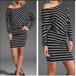 BCBGMAXAZRIA - Black & White Striped Asymmetrical Hilda Dress - Size M